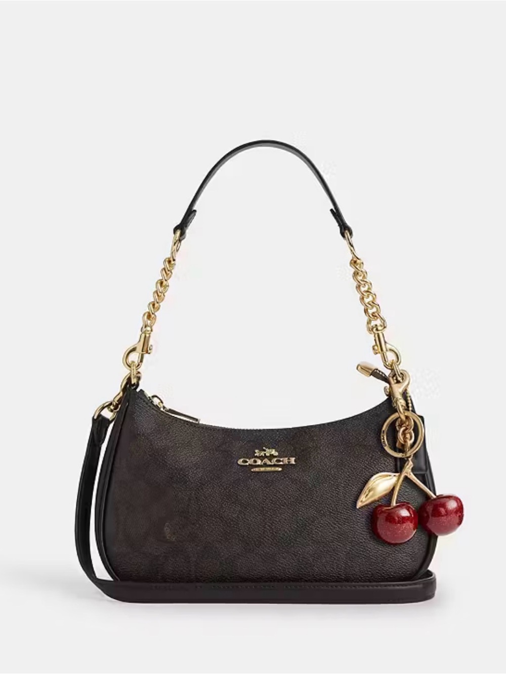 Coach Brown Signature Mini Shoulder Bag with Gold Hardware